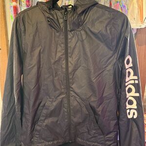 adidas Black Hooded Windbreaker with White Sleeve Logo